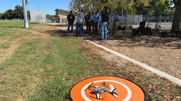 drone launch pad on a field